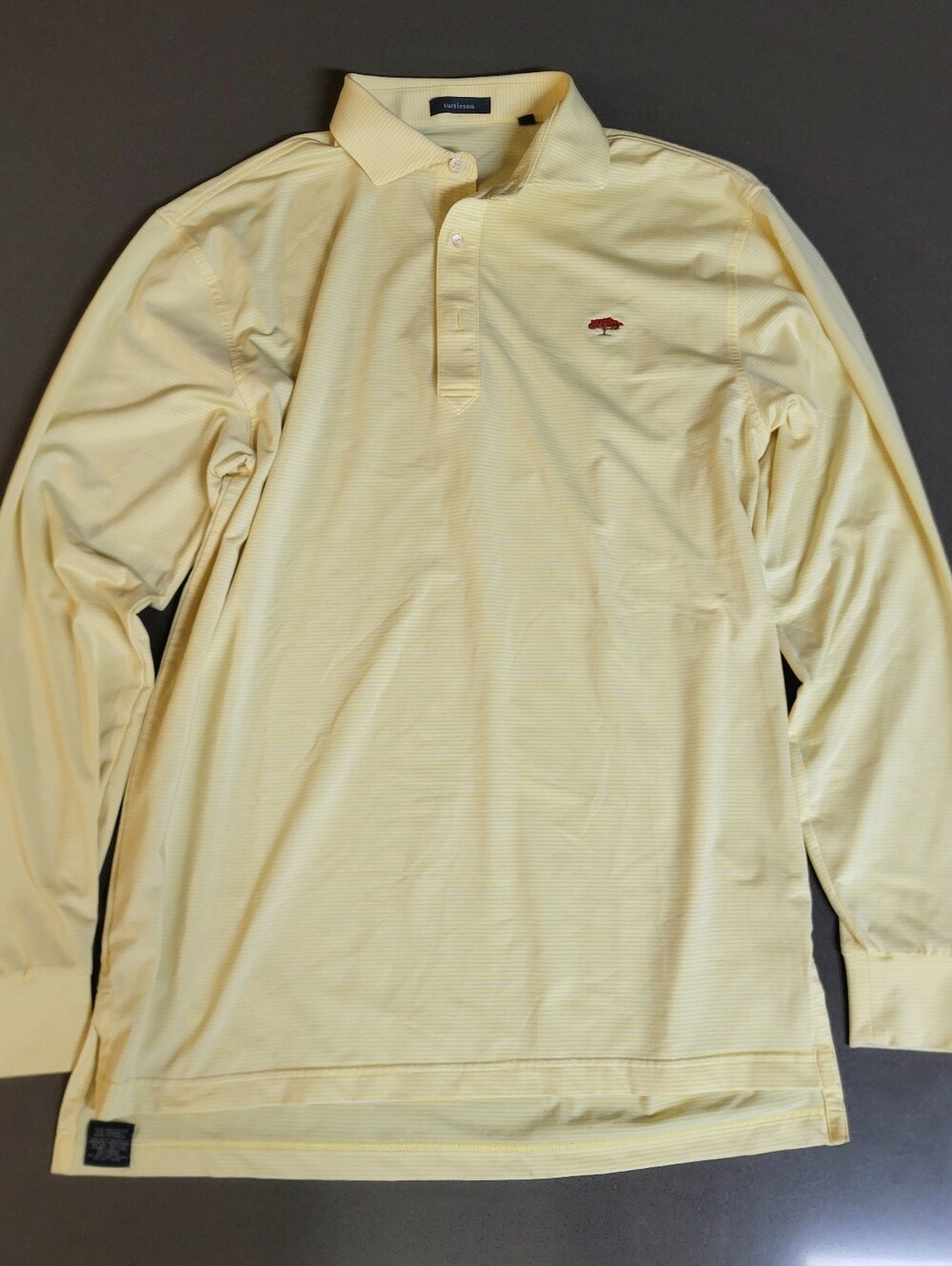 Turtleson Men's Medium Longsleeve Performance Golf Polo Shirt - Yellow Pinstripe